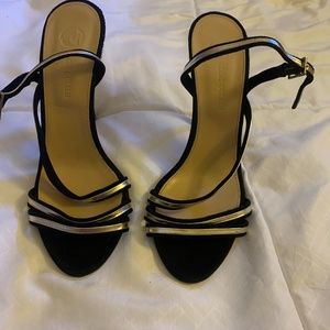 Black Gold Strappy Stiletto Sandals Olcay Gulsen